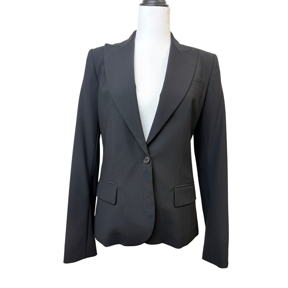 Theory‎ Black Wool Single Button Tailored Blazer Jacket Size 8 Quiet Luxury Corp
